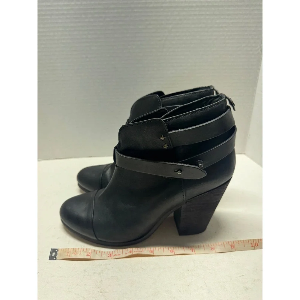 Rag & Bone Harrow Black Leather Wrap Strap Ankle Boots 38.5 8.5